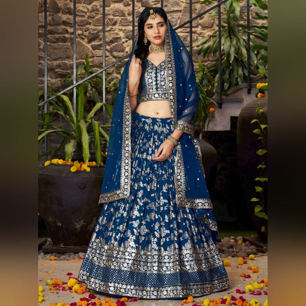 Indian Wedding Blue Lehenga Choli Sangeet Reception Diwali Outfit Mehendi